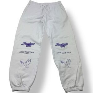 Shadow Hill White Cotton Sweatpants Men's Size XL Purple Come Together Graphic